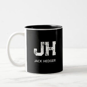 TAZA BICOLOR MONOGRAMA DE DOS LETRAS BLANCO MINIMALISTA NOMBRE