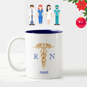 Taza Bicolor Monograma de Enfermeras y Símbolo Caducus de Oro