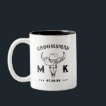Taza Bicolor Monograma de Groomsmen Personalizado de Cowboy Occ<br><div class="desc">Regalos personalizados para los padrinos con tema de vaquero del oeste. Decorada con gorra de vaquero con letra occidental vintage. El texto y el color de fondo son editables utilizando la herramienta de diseño para que se ajuste a su ocasión. Obtén este regalo de personalizar para boda, despedida de soltero,...</div>
