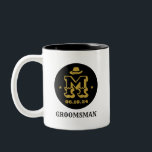 Taza Bicolor Monograma de Groomsmen Rústico de Cowboy Occidenta<br><div class="desc">Regalos personalizados para padrinos con temática de vaquero occidental. Decorada con gorra de vaquero con letra occidental vintage. El texto y el color son editables utilizando la herramienta de diseño para que se ajuste a su ocasión. Obtén este regalo de personalizar para boda, despedida de soltero, fiesta de compromiso o...</div>