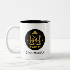 Taza Bicolor Monograma de Groomsmen Rústico de Cowboy Occidenta