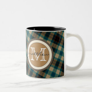 Taza Bicolor Monograma de la tela escocesa de Brown azul