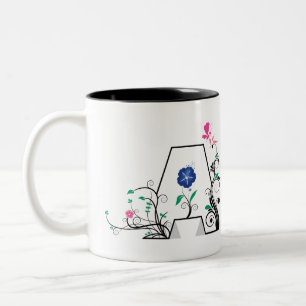 Taza Bicolor Monograma de letra floral A
