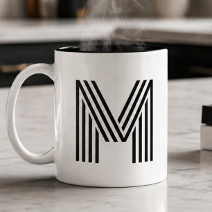 Taza Bicolor Monograma De Letra Inicial Minimalista Moderna Neg