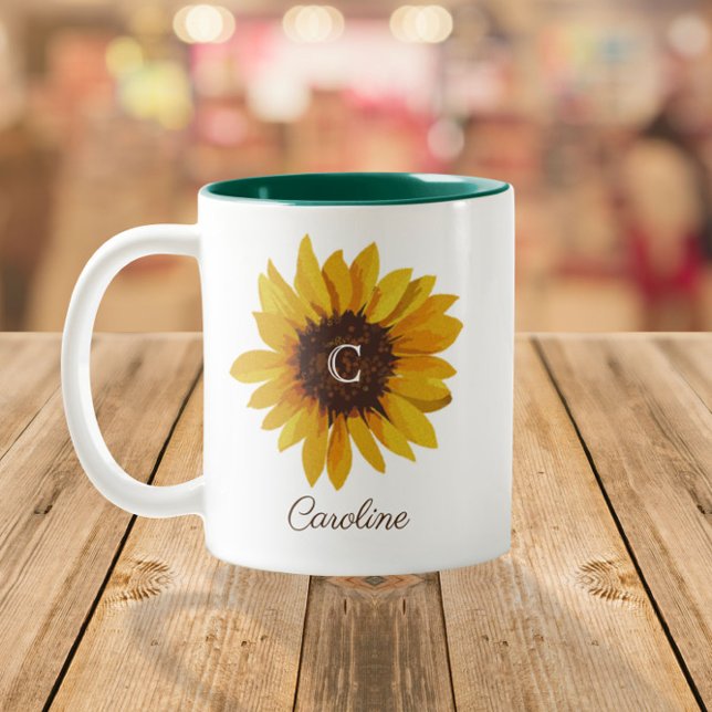 Taza Bicolor Monograma de nombre de girasol en acuarela (Subido por el creador)