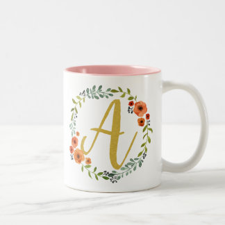 Taza Bicolor Monograma de oro floral inicial A