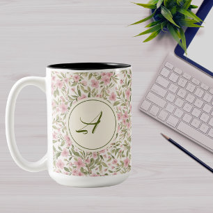 Taza Bicolor Monograma de patrón floral en acuarela