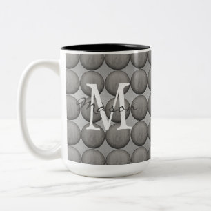 Taza Bicolor Monograma de puntos de polka blanco, gris y negro