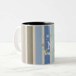 Taza Bicolor Monograma de rayas de playa y de pez estrella