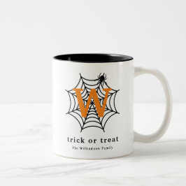 Taza Bicolor Monograma de telaraña de Halloween para truco o tr