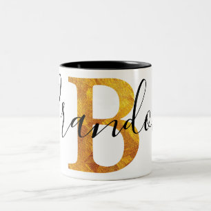 Taza Bicolor Monograma del oro "B" con nombre personalizado