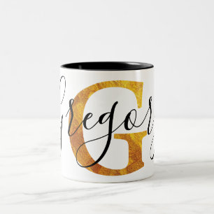 Taza Bicolor Monograma del oro "G" con nombre personalizado