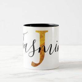 Taza Bicolor Monograma del oro "J" con nombre personalizado
