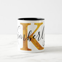 Taza Bicolor Monograma del oro "K" con nombre personalizado