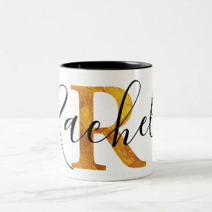 Taza Bicolor Monograma del oro "R" con nombre personalizado