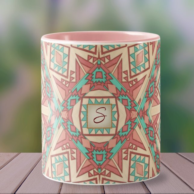 Taza Bicolor Monograma del patrón sudoeste geométrico moderno (Subido por el creador)