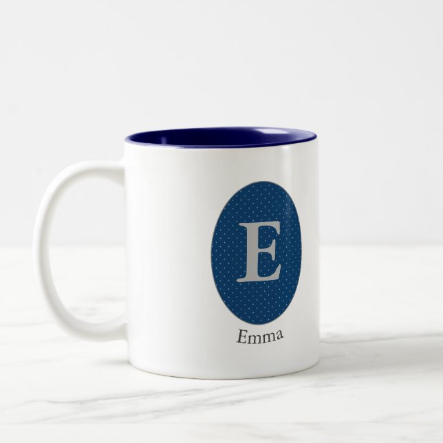 Taza Bicolor Monograma elegante personalizado azul (Izquierda)