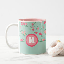Taza Bicolor Monograma en forma de flores de piel rosada