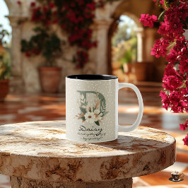 Taza Bicolor Monograma Floral Boho Chic Personalizado para Dais