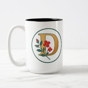 Taza Bicolor Monograma floral "D" Café Mug - Blanco y negro