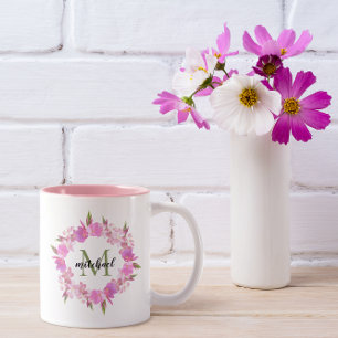 Taza Bicolor Monograma floral del nombre de la guirnalda de la