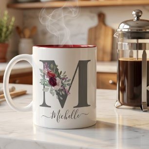 Taza Bicolor monograma Floral Inicial Nombre