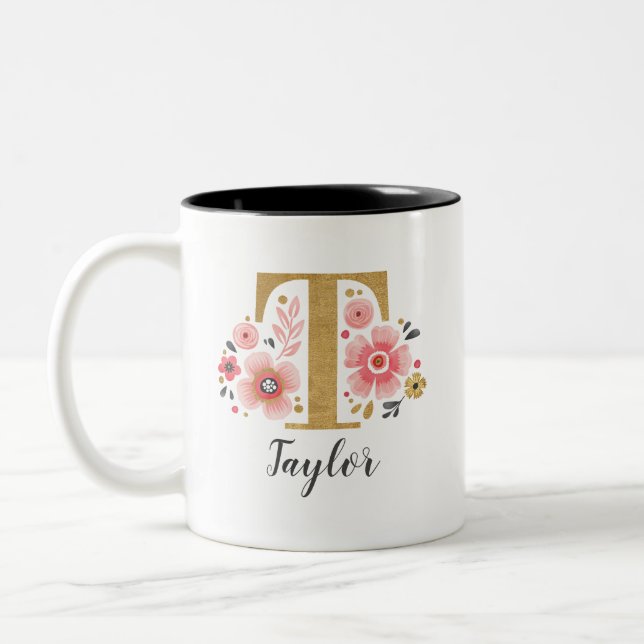 Taza Bicolor Monograma Floral Rosa (Izquierda)