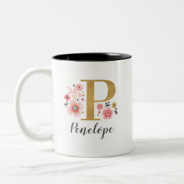 Taza Bicolor Monograma Floral rosa