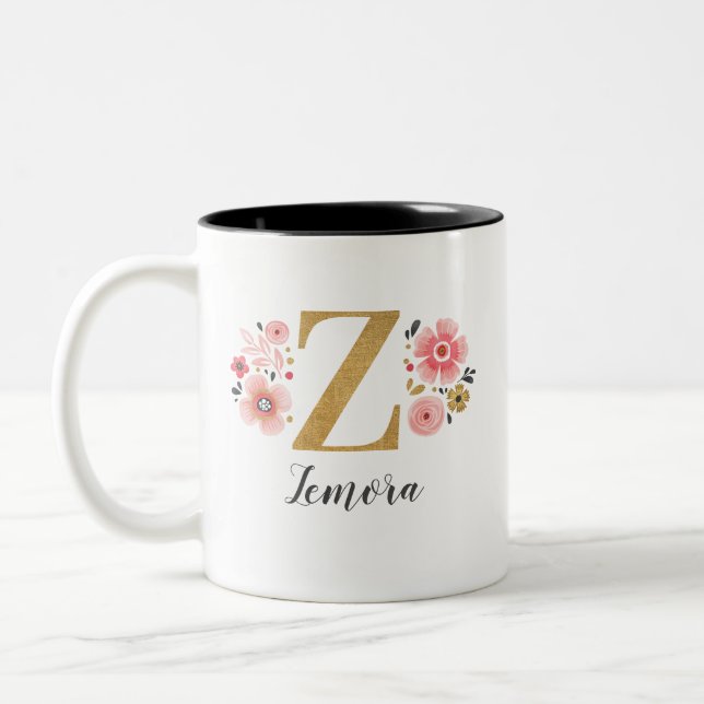 Taza Bicolor Monograma Floral Rosa Letra inicial Z (Izquierda)