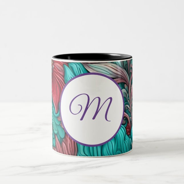 Taza Bicolor Monograma, flores rojas azul cian (Centro)