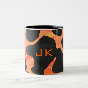 Taza Bicolor Monograma impresión de vaca negro y Naranja