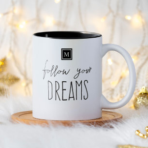 Taza Bicolor Monograma Inicial de Sigue tus Sueños Motivacional