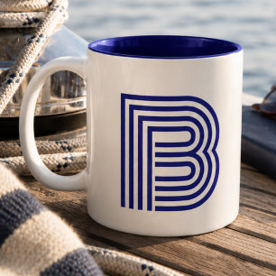 Taza Bicolor Monograma Inicial Monogramada Azul Moderna Simple
