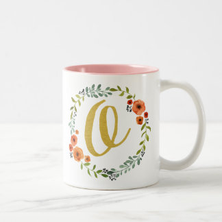 Taza Bicolor Monograma inicial O de la flor botánica de oro