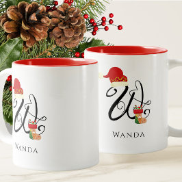 Taza Bicolor Monograma inicial W elegante y moderno para Navida