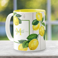 Monograma limones de campo acuarela en madera rúst