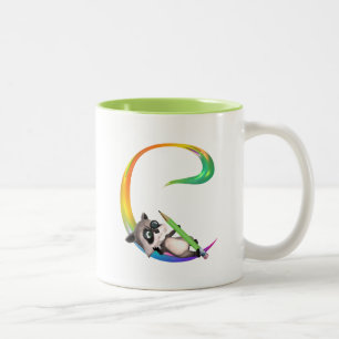 Taza Bicolor Monograma lindo C del mapache del empollón