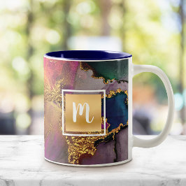 Taza Bicolor Monograma mármol acuarela color oro azul violeta