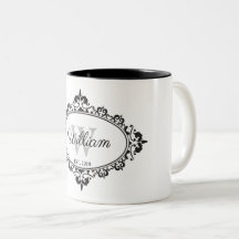 Monograma minimalista de damasco blanco y negro