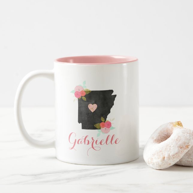 Taza Bicolor Monograma moderno Arkansas Estado ciudad móvil del (Con donut)