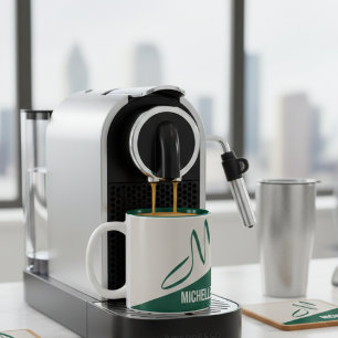 Taza Bicolor Monograma moderno de verde bosque y crema