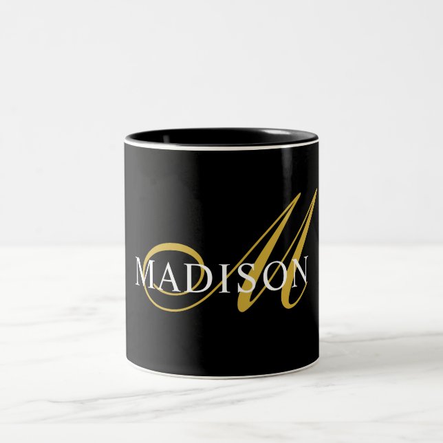 Taza Bicolor Monograma moderno dorado Black Script Name (Centro)