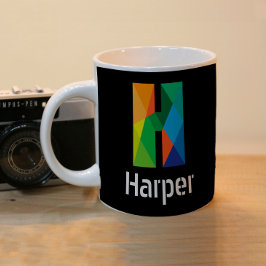 Taza Bicolor Monograma moderno Letra inicial negro