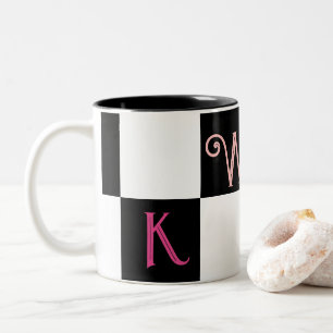 Taza Bicolor Monograma Moderno Negro y Blanco
