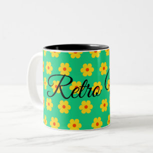Taza Bicolor monograma moderno retro floral elegante