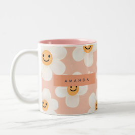 Taza Bicolor Monograma Patrón floral de sonrisa personalizada D