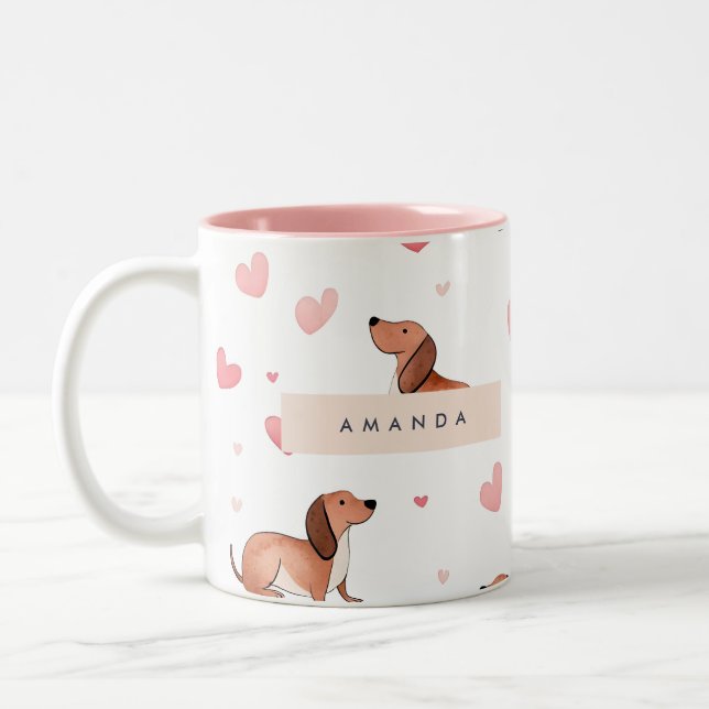 Taza Bicolor Monograma Perro Cute Dachshund Personalizado (Izquierda)