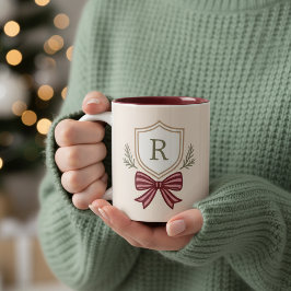 Taza Bicolor Monograma personalizado Navidades iniciales Bow