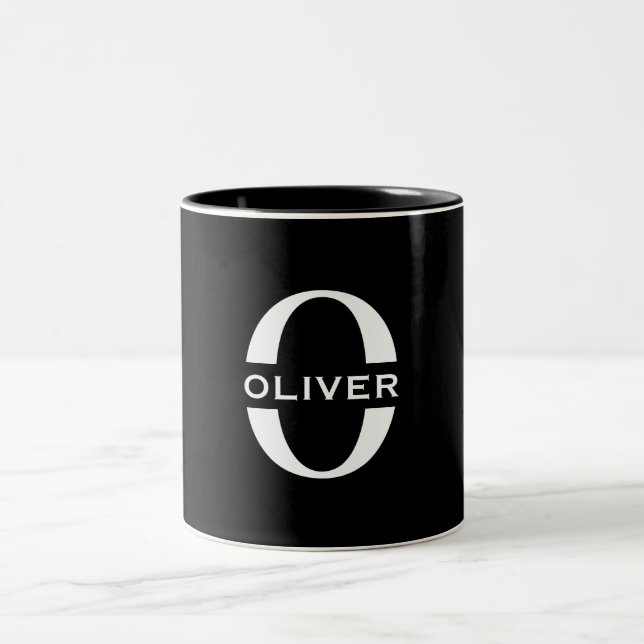 Taza Bicolor Monograma Personalizado Nombre Blanco Y Negro (Centro)