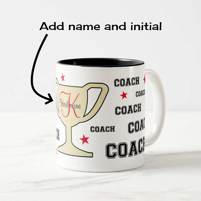 Taza Bicolor Monograma personalizado para entrenador deportivo (Design on two-tone black coffee mug)